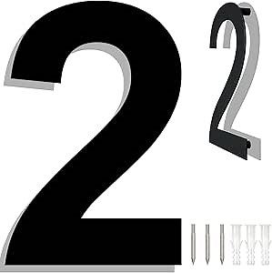 6" Stainless Steel Floating House Numbers, Black Metal Modern House Numbers for Outside, Anti-Rust Easy To Install Address Numbers for House with Nail Kit, Number 2