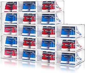 18 Pack Medium Shoe Organizer Shoe Storage Box for Closet, Shoe Boxes Clear Plastic Stackable, Sneaker Storage Shoe Containers Shoe Box Storage Containers, Clear Shoe Boxes Stackable Storage Bins