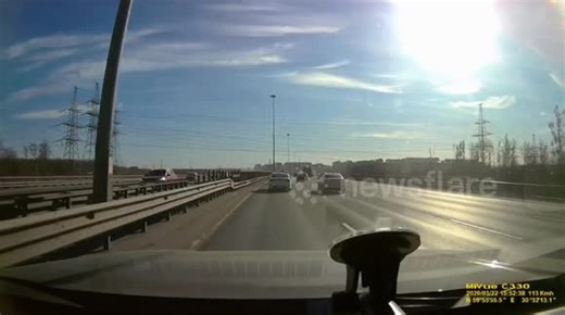 Sudden lane change causes multi-vehicle collision on ring road in St. Petersburg, Russia