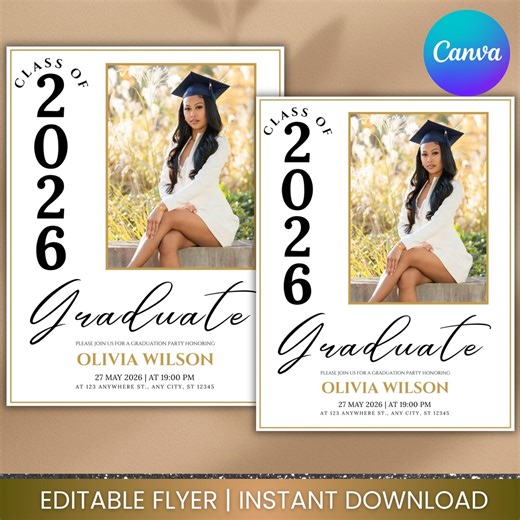 High School Graduation Announcement Template With Photo, Class of 2026 Wildflower Graduation Card Editable Download, Minimalist Graduation - Etsy