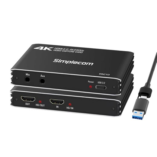 Simplecom DAC10 HDMI 2.0 to USB 4K@60hz Video Capture Card Stream and