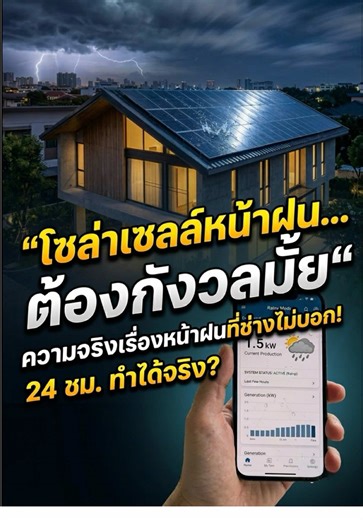 โซล่าเซลล์หน้าฝน... ต้องกังวลมั้ย? 🌧️❌ คลิปเดียวจบ! เคลียร์ชัดทุกประเด็นเรื่องแดดไม่มี-ไฟกลางคืน 📍 ผลิตไฟได้แม้เมฆบัง 📍 แบตเตอรี่เก็บไฟใช้ได้ 24 ชม. 📍 ดูแลผ่านแอปฯ แบบ Real-time อยากจบปัญหาค่าไฟแพง ทักมาคุยกันครับ! 🚀 #SolarCell #หน้าฝน #ค่าไฟแพง #ประหยัดพลังงาน #Sunolar