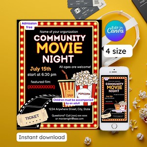 Community Movie Night Flyer, School Fundraiser, Cinema Film Invite, Movie Showing Party, Outdoor Movie Event, Editable, Instant Download - Etsy