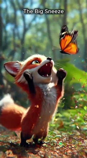 Cute Baby Fox 3D Animation | Funny Ai Fox Pounce & Butterfly Chase | Adorable Animal Short.