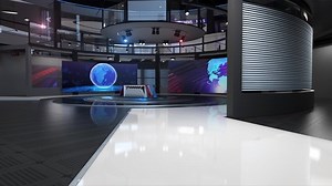 3d virtual news studio background loop, 3D rendering background is perfect for any type of news or information presentation. The background features a stylish and clean layout