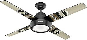Hunter Spider Rock Indoor Ceiling Fan with LED Light and Remote Control, 54", Matte Black