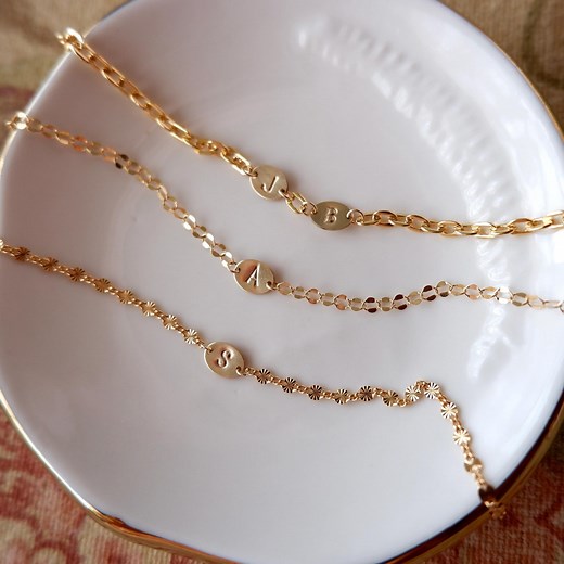 Custom Initial Chain Bracelet, Sterling Silver or 14k Gold Filled - Etsy