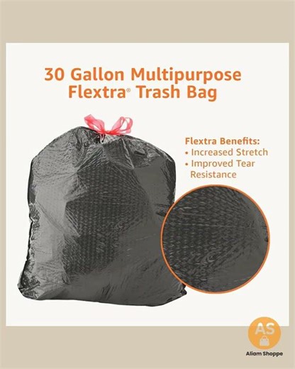 Amazon Basics 30 Gallon Flextra Strength Multipurpose Drawstring Trash Bags,