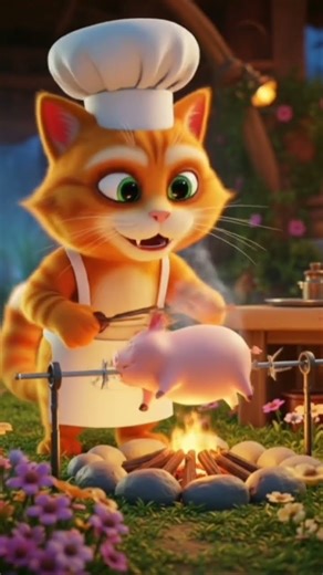 Orange Cat Cooks Pig (and it's adorable)