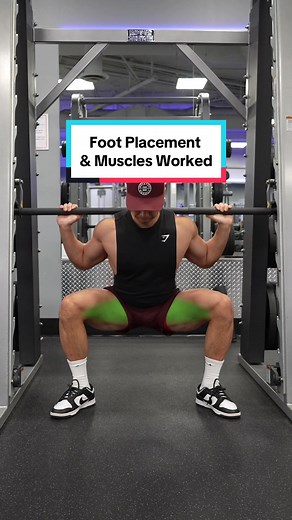 If you place your feet further in front on the smith machine squat, you'll bias the glutes. If you place your feet directly below the bar, you'll bias the quadriceps. If you place your feet wider apart, you'll bias the inner thigh. If you place your feet higher on the leg press platform, you'll emphasize the glutes. If you place your feet lower, you'll emphasize the quadriceps. Size & Shred Training program 👉🏻 deltabolic.com (link in bio) #squat #smithmachinesquats #legpress