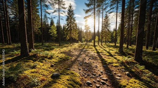 Accelerated time lapse of harsh sun shadows rapidly sweeping and moving across the empty forest clearing floor showing the relentless passage of time natural, time lapse, change