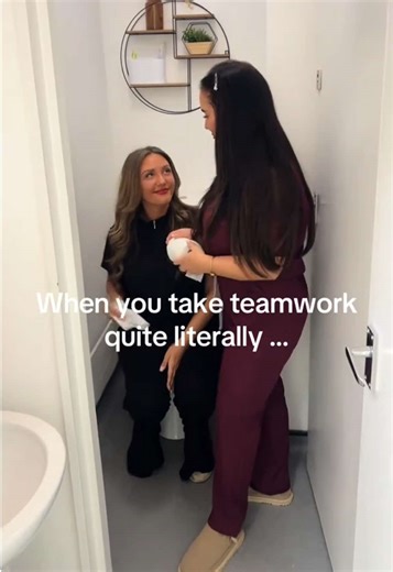 When you take teamwork quite literally 🤍🧹 Beauty by day… cleaning crew by choice 😂✨ wouldn’t want to mop with anyone else 🫶 #humour #teamwork #fyp #cliniclife #funny