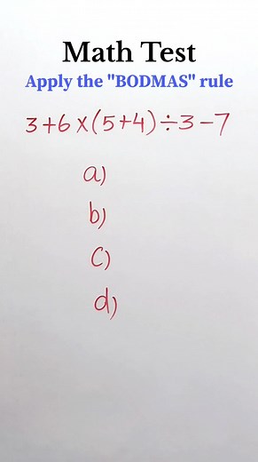 129K views · 378 reactions | Apply the "BODMAS" rule  || math test || #43 #mathtest #math #mathematics #maths #mathskills #mathisfun #mathstudent #calculus #algebra #mathteacher #mathtricks #instagramreels #trendingreels #viralreels | Deb Kumar Barik | Facebook