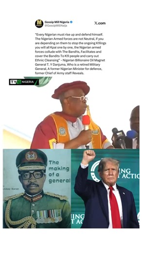 GossipMillNaija on Instagram: "“Every Nigerian must rise up and defend himself. The Nigerian Armed forces are not Neutral, if you are depending on them to stop the ongoing K!llings you will all Kpai one by one, the Nigerian armed forces collude with The Band!ts, Facilitates and cover the Bandits To K!ll people and carry out Ethnic Cleansing” - Nigerian Billionaire Oil Magnet General T. Y Danjuma, Who is a retired Military General, A former Nigerian Minister for defence, former Chief of Army staf