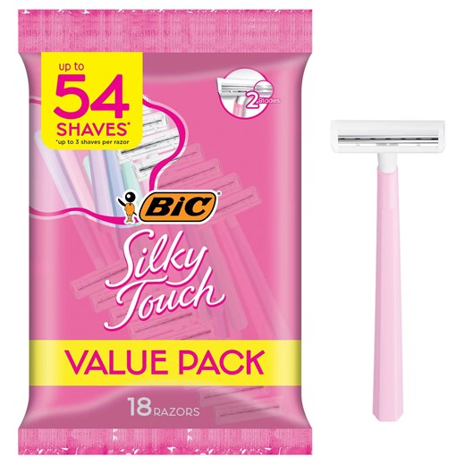 BIC Silky Touch Women's 2-Blade Disposable Razors, Pastel Handles, 18 Count