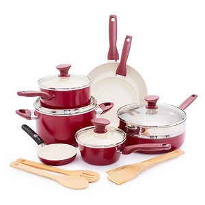 GreenPan Rio Ceramic Nonstick 16-Piece Cookware Set - Red