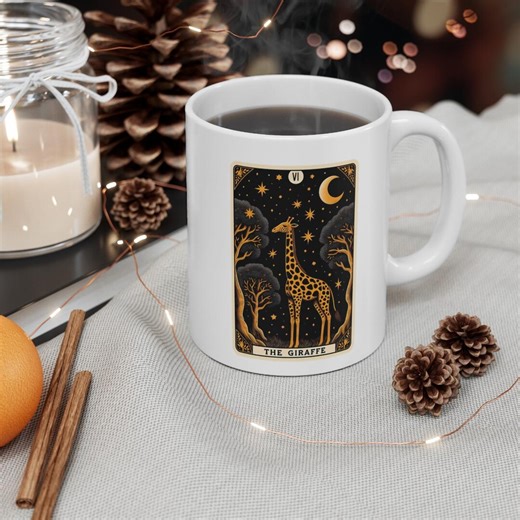 Giraffe Tarot Card Mug, Celestial Giraffe Teacup, Gifts for Giraffe Lovers, Wildlife Celestial Art, Whimsical Giraffe Moon and Stars Cup - Etsy