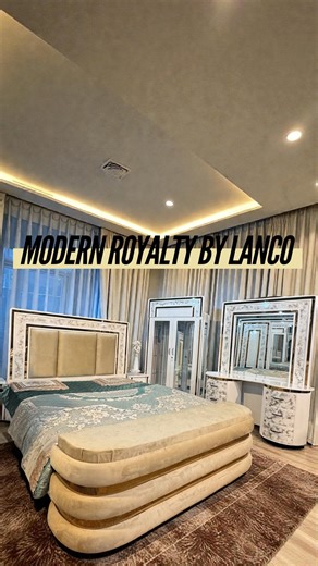 Modern Royalty — Designed for Brides Who Choose Comfort & Class Not every bride dreams of running marathons. Some dream of waking up in luxury, surrounded by calm colours, soft upholstery, and a bedroom that feels like their own private suite. This Modern-Contemporary LANCO Bedroom Set blends Italian marble textures, cushioned elegance, soft symmetry, and clean modern lines—created for brides who want beauty, comfort, and a touch of royalty without the “heavy-ornate” look. A space that feels pea