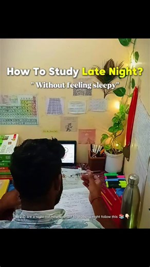 DEVESH on Instagram: "How to study late at night? 1. Sleep Beforehand Take a 20-40 minute power nap in the evening (around 7-9 PM). It refreshes your brain so you can stay awake longer at night. 2. Wash Your Face with Cold Water Cold water instantly wakes your nervous system. Do this whenever you feel sleepy. 3. Keep the Lights Bright Don't study in dim light. Use a bright white light. Darkness makes your brain think it's time to sleep. 4. Sit Properly (Don't Study on Bed) Study on a chair + tab