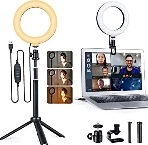 Ring Light for Laptop Computer, 6" Zoom Light for Video Conferencing/Recording, USB Powered LED Desk Light Ring with Clamp Mount Clip and Adjustable Tripod Stand for Selfie/Live/Photography/Makeup