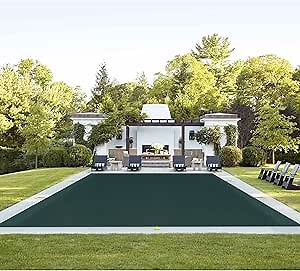 TANG 14'x24' Inground Pool Cover Safety Winter Covers with Wire Rope Hemmed All Edges, Heavy Duty Rectangular Mesh Cover for Swimming Pools Leaf Net Covers (Green)