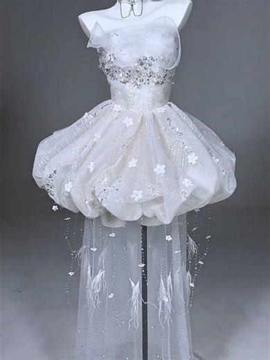 Dreamy White Mini Wedding Gown | Perfect for Bridal Showers & Photoshoots