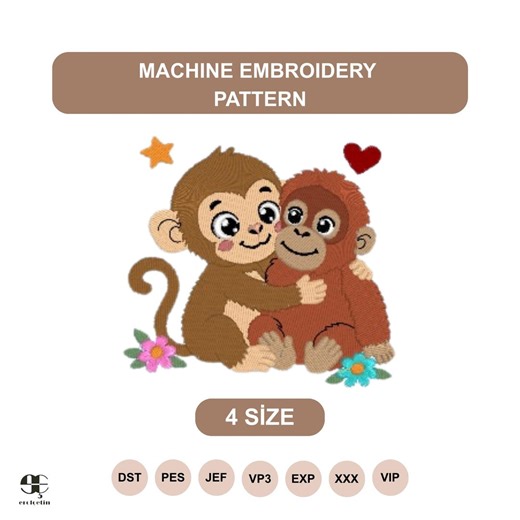 Monkey Face Baby Animal Embroidery Designs, Jungle Theme Embroidery Machine PES File - Etsy