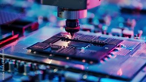 Close-up of Silicon Die Being Extracted from Semiconductor Wafer by Pick and Place Machine