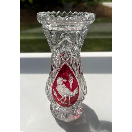 Hofbauer Byrdes Lead Crystal Vase With Ruby Red Accents & Bird Motif 5.5" Tall - Etsy