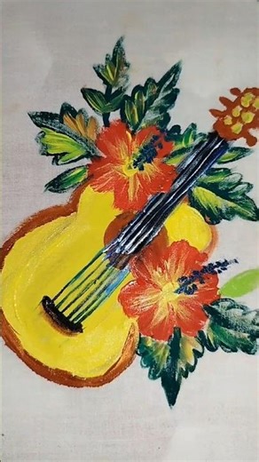 ​Melody in Bloom (Elegant & Artistic)#fabricpainting #artwork 🎨🌺🌺🎼🎶🎸🎸