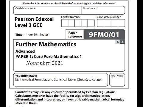 Core Pure Paper 1 2021 Pearson Edexcel A level Further Maths