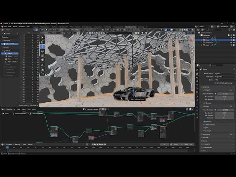 GEOMETRY NODES - Lesson 19 - Procedural, Generative Models Pavillion, Pillars, Raycast, Proximity