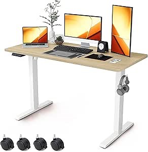 Standing Desk Adjustable Height - Whole Piece Desktop Electric Sit to Stand for Home & Office Computer, 48 Inch, Maple