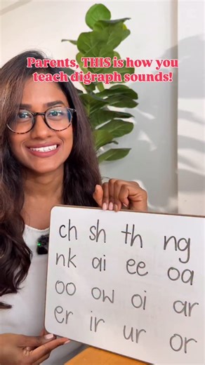 Aruna - Mum, Early Childhood Educator, Linguist on Instagram: "Two letters, one sound—that’s a digraph. Here are 16 common digraphs you can practise in under a minute. How to teach (fast): • Say pure sounds (/sh/ not “shuh”; /ch/ not “chuh”). • Anchor one cue word for each digraph (/sh/ = ship, /ch/ = chip). • Mix new digraphs with known ones (3 mastered + 1 new). • Keep it tiny (3–5 minutes, end on a happy note). 🎈PS: These aren’t all the digraphs—English has many ways to spell sounds. If you 