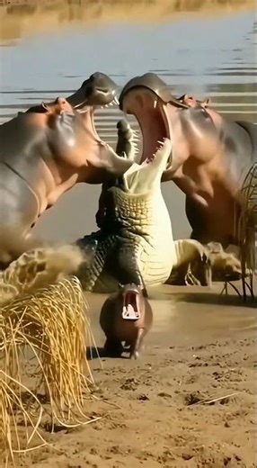 crocodile attack a baby hippo #animals #jankauanluas #viral #nationalnews #trendingshorts