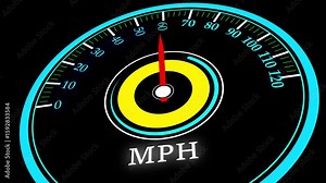 Digital speedometer animation. Animated car gauge showing speed, velocity, and dashboard performance. Digital mph speedometer gauging motion displayed on black background for visual appeal vídeo do Stock