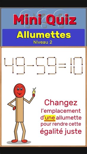 Mini Quiz 022 – Mathématiques – Allumettes #miniquiz #quiz #mathématiques #allumettes #fun