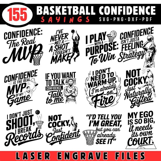 Laser Engrave Files Basketball Confidence Sayings Svg Png Pdf & Dxf Bundle Instant Downloads - Etsy