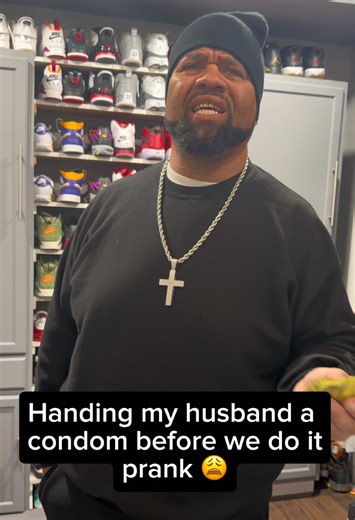Handing my husband a condom before we do it prank 😩#couple #couplegoals #contentcreator #husband #husbandwife