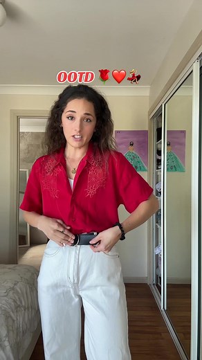 Styling Red Top Outfit Ideas | Curly Hair Fringe Inspiration