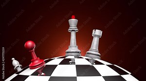 Political Struggle. Creation of a political coalition. Metaphor. The movement of chess pieces on a chess globe. Chess unites around the king. 3D animation.