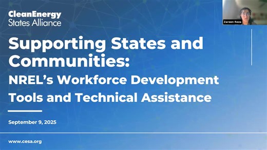 Supporting States and Communities: NREL’s Workforce Development Tools and Technical Assistance (9.9.25)
