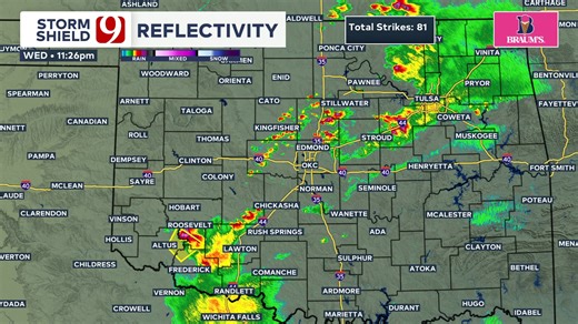 5.4K views · 86 reactions | Radar Update 11:26 PM - Showers and thunderstorms continue across much of the state this evening moving northeast. Storms are still able to pulse up occasionally with hail up to quarters. #okwx | Megan Gold- News 9 | Facebook