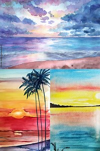 Easy Watercolor Sunset Painting Tutorials and Ideas - Clementine Creative