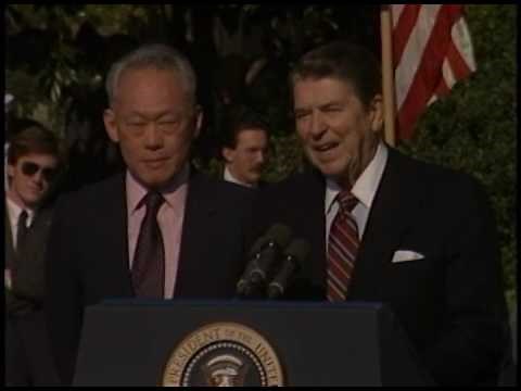 President Reagan and Prime Minister Lee of Singapore at his Arrival Ceremony on October 8, 1985