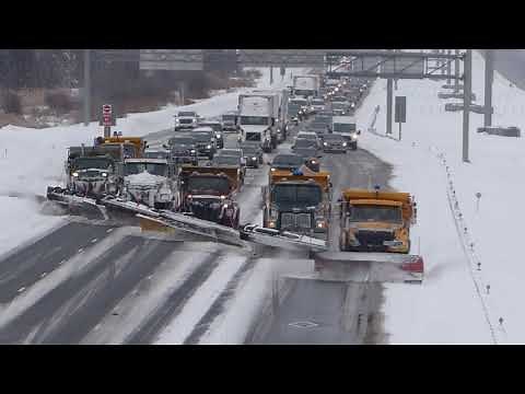 SNOW REMOVAL SIX SNOW PLOW CONVOY Bridge view