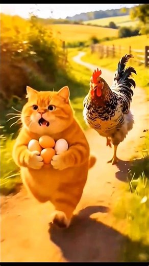 Naughty Cat Stealing Eggs 😂🐱 Chicken Chasing Story #shorts