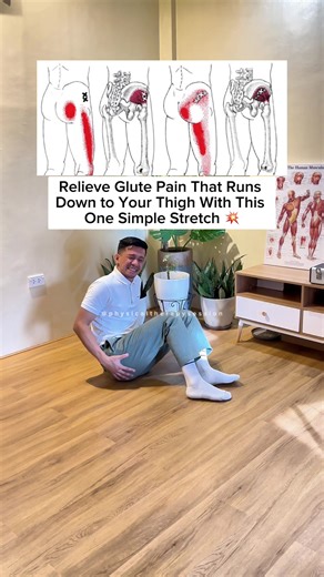 This stretch targets the deep glute muscles that often trigger pain radiating down the thigh. By gently opening the hips and reducing tension around the sciatic nerve, it helps ease deep buttock pain, improve blood flow, and restore smoother movement. Move slowly, stay within a pain-free range, and let your body relax into the stretch. Even a short daily practice can make a big difference.