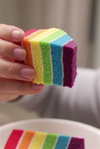 ASMR eating rainbow cake