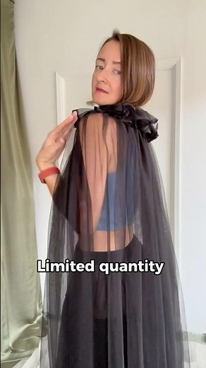 Handcrafted witch cloak from black mesh with puffy collar, Halloween 2023 costume idea